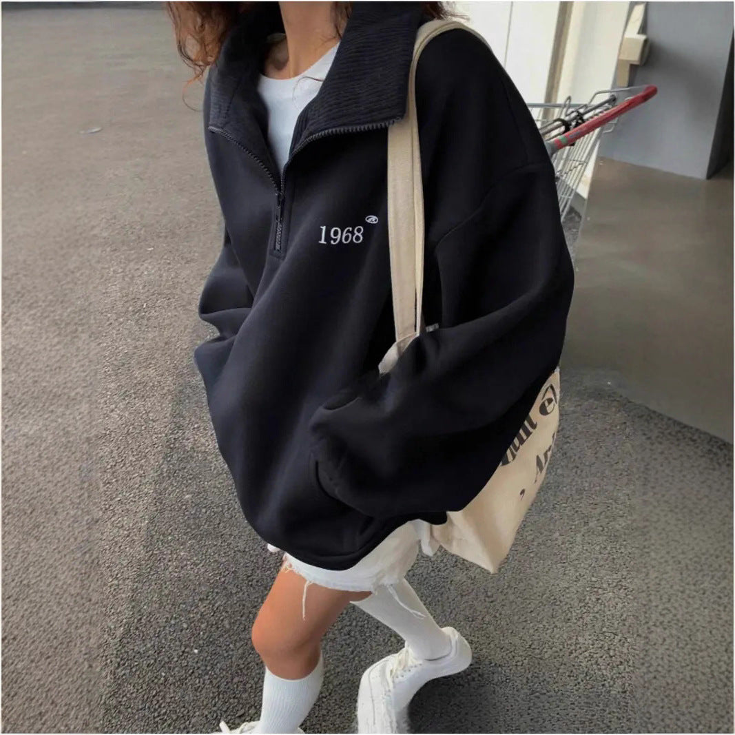 Damen nan oversized Halbzip-Sweatshirt mit hohem Stehkragen, Kängurutasche und lässigem Oversize-Schnitt Echo Archiv
