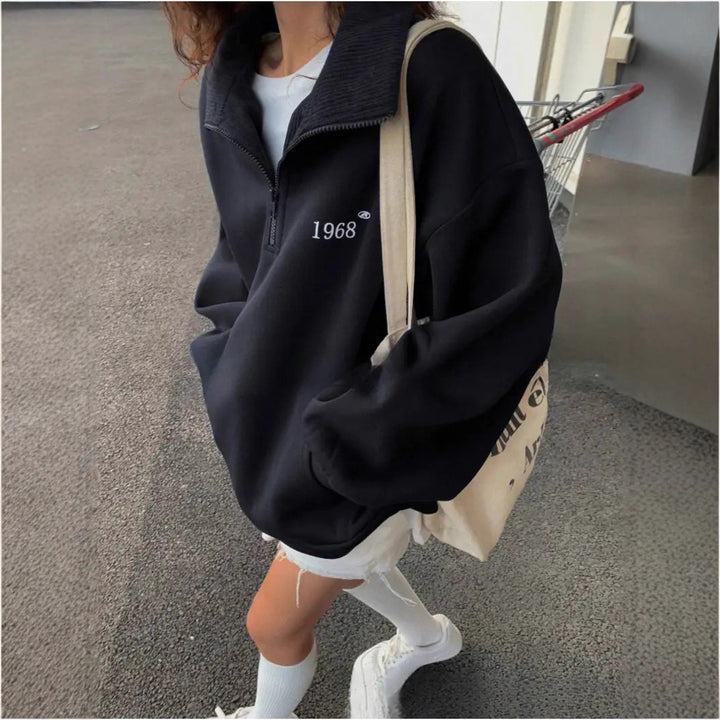 Damen nan oversized Halbzip-Sweatshirt mit hohem Stehkragen, Kängurutasche und lässigem Oversize-Schnitt Echo Archiv