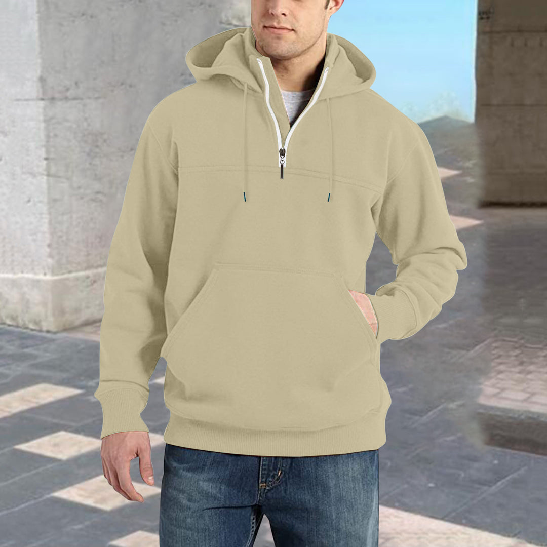 Herren modischer Kapuzenpullover mit halbem Reißverschluss und praktischen Kängurutaschen Echoarchiv