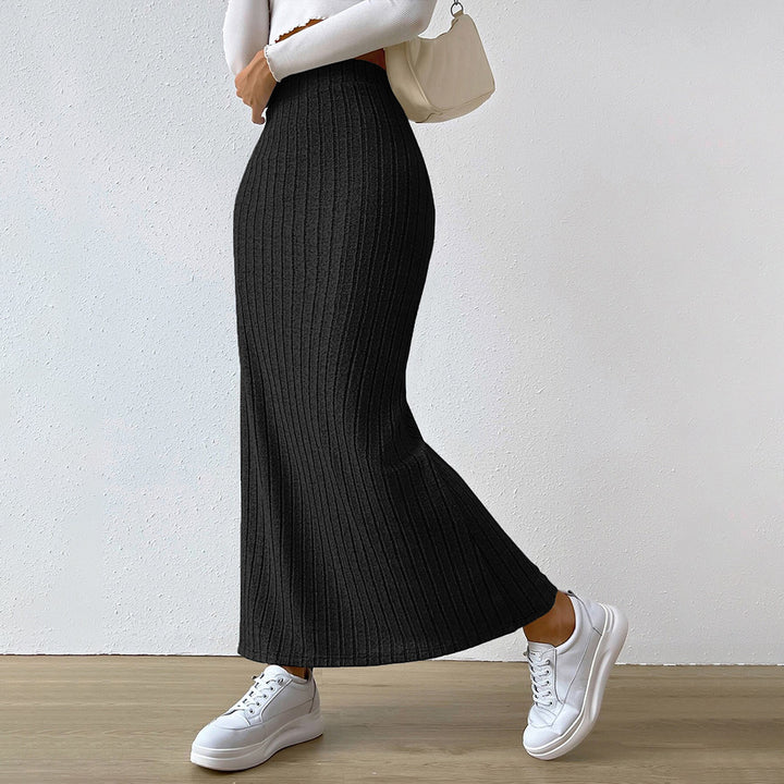 Damen gerippter Maxi-Rock mit hohem Bund, taillierter Stretchpassform und schmeichelnder Längsrippe – Valéora