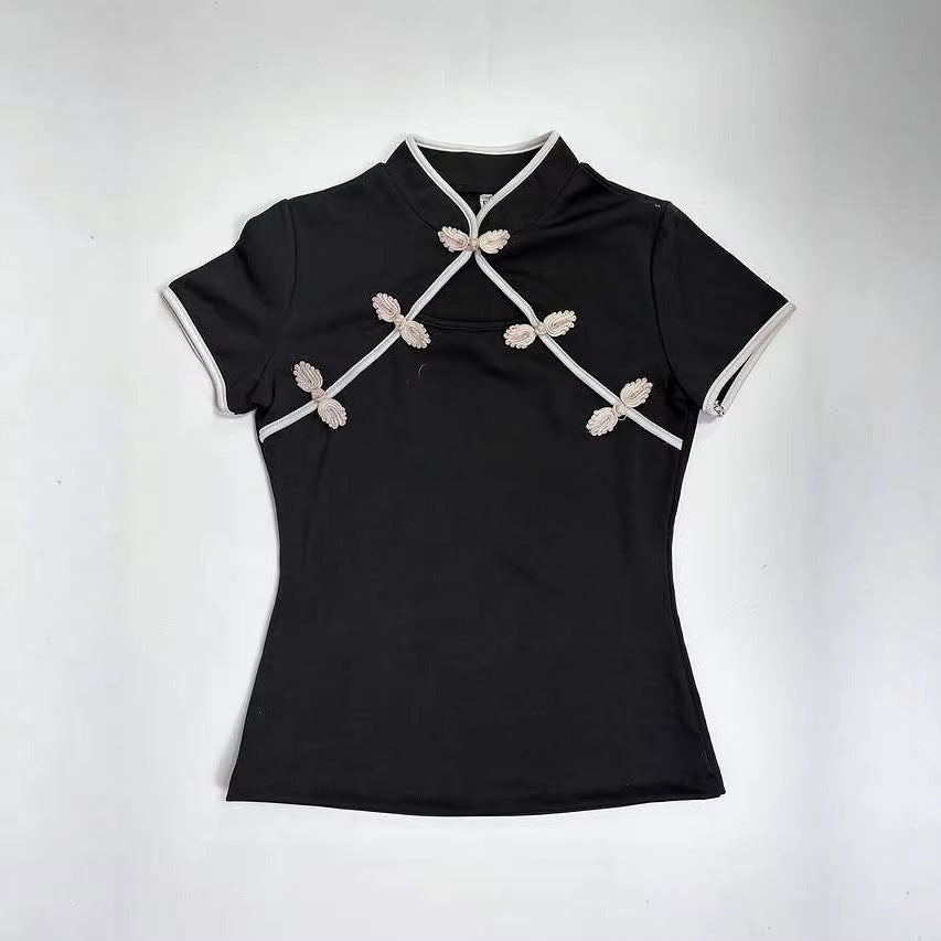 Damen Chinesisch inspirierte Bluse mit modernem Stehkragen und floralen Details Echo Archiv