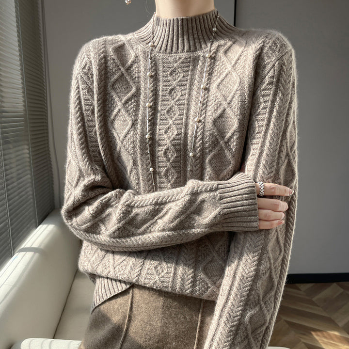 Damen Zopfmuster-Mockneckpullover mit feinem Ajour‑Detail und flauschiger Kaschmir‑Optik Echoarchiv