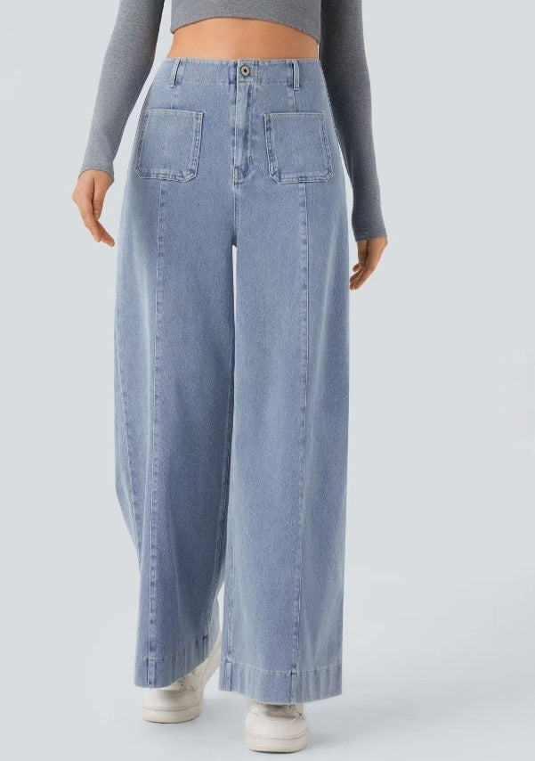Damen nan hochgeschnittene Jeans-Palazzohose mit weitem Bein und aufgesetzten Fronttaschen Echo Archiv