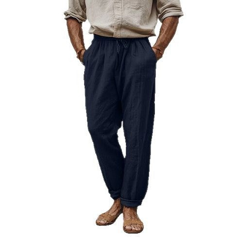 Herren lässige Leinenmisch-Joggerhose mit Kordelzug, angeschrägten Eingrifftaschen und schmalem Knöchelabschluss – Sorevano