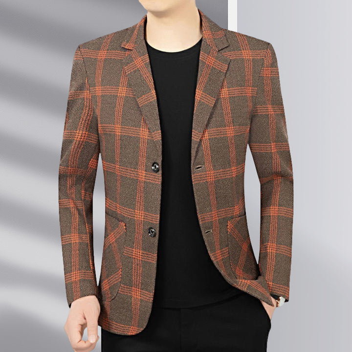 Herren Modernes kariertes Tailored-Sakko aus Wollmix mit kontrastierenden Nahtdetails und aufgesetzten Fronttaschen Echoarchiv