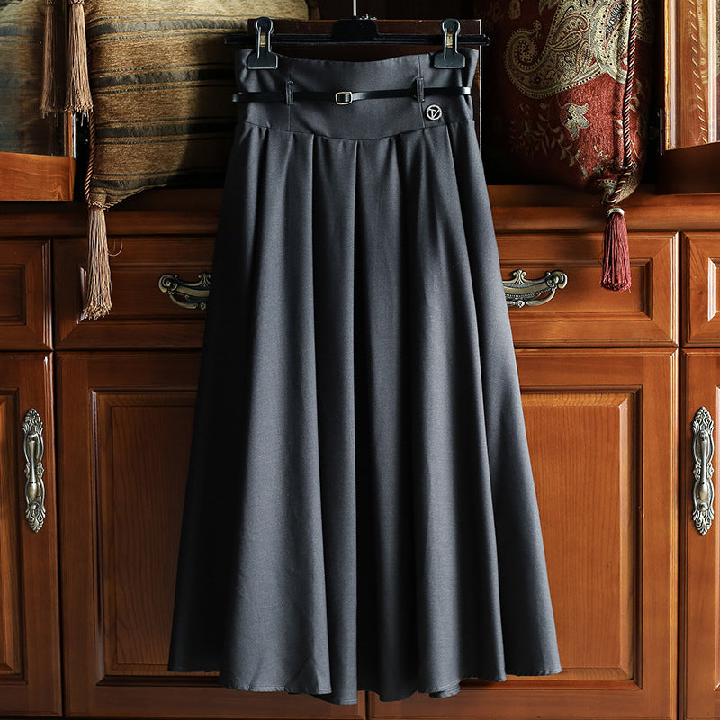 Damen Hochtaillierter ausgestellter Midirock mit Kellerfalten, Taillenband und Ziergürtel Echo Archiv