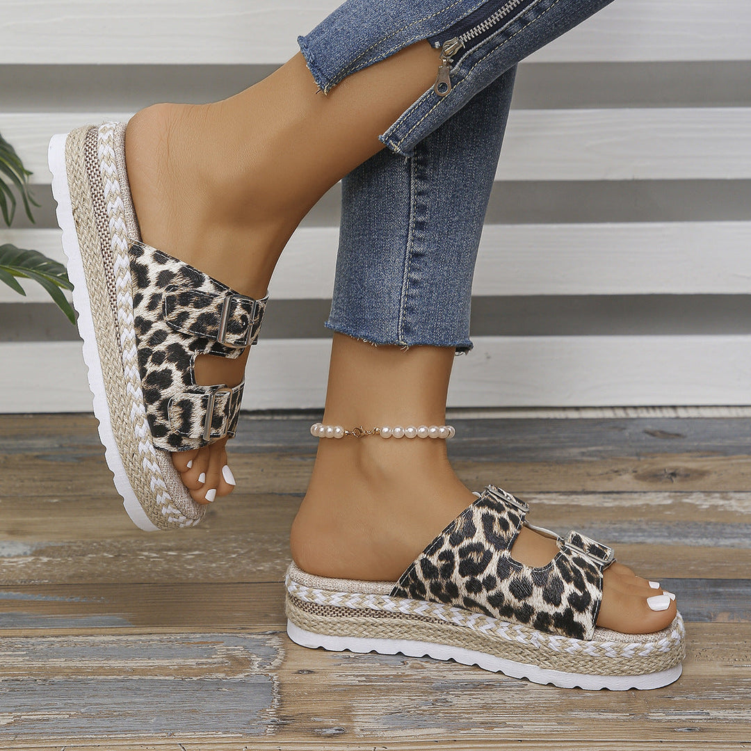 Damen Plattform-Slidesandalen mit Doppelter Schnallen-Design Echoarchiv