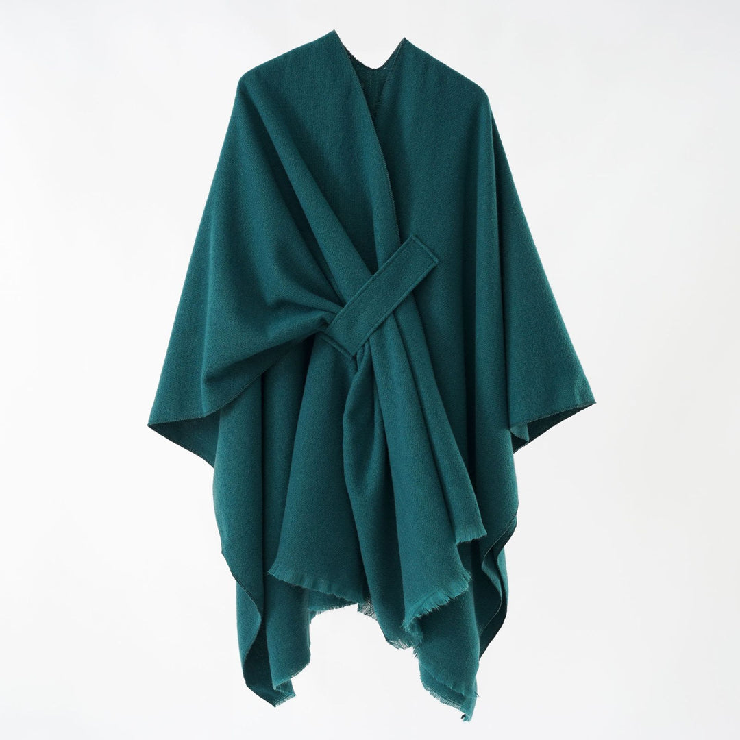 Damen Strickponcho mit geometrischem Blockmuster und Fransen Echo Archiv
