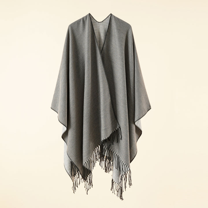 Damen Großer Ruana‑Poncho aus feinem Wollmix mit Fransen und offenem Fall – Montévia