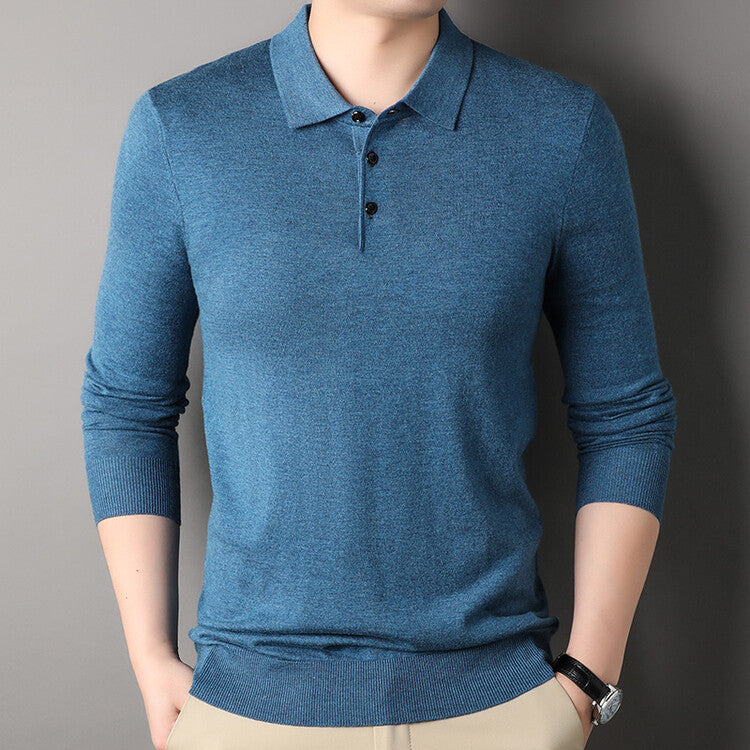 Herren eleganter Strickpullover mit Polokragen und Knopfleiste Echoarchiv