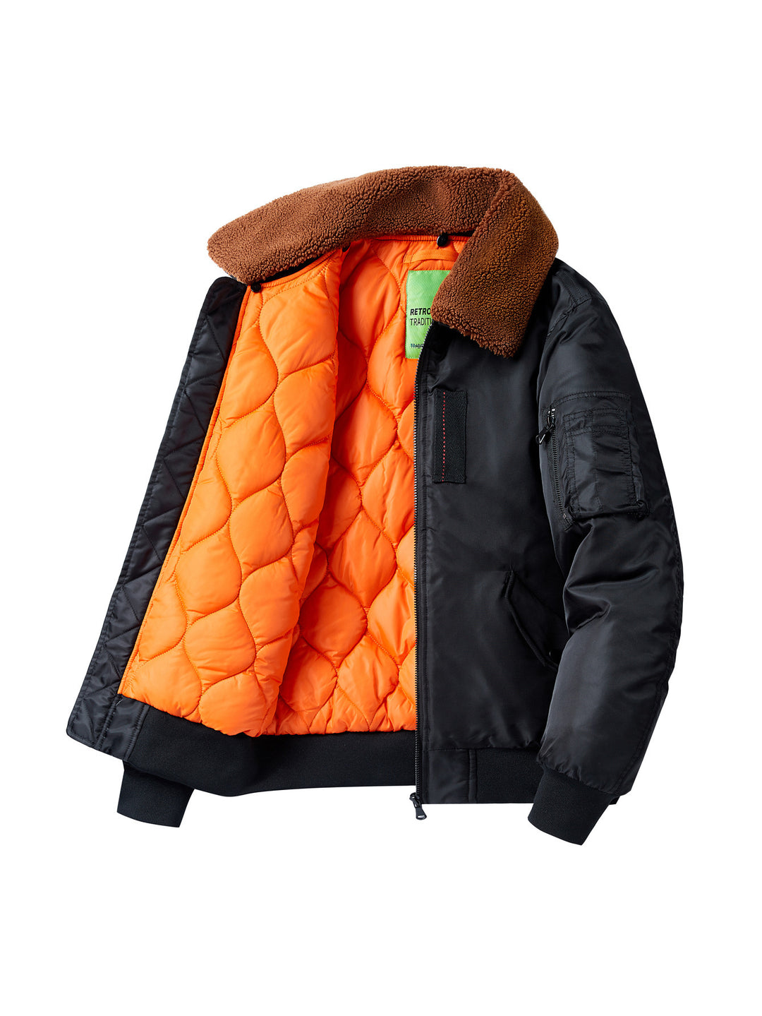 Herren kurz geschnittene Pilotenjacke im Vintage‑Fliegerstil mit Teddykragen und isolierender Thermofütterung – Brevano