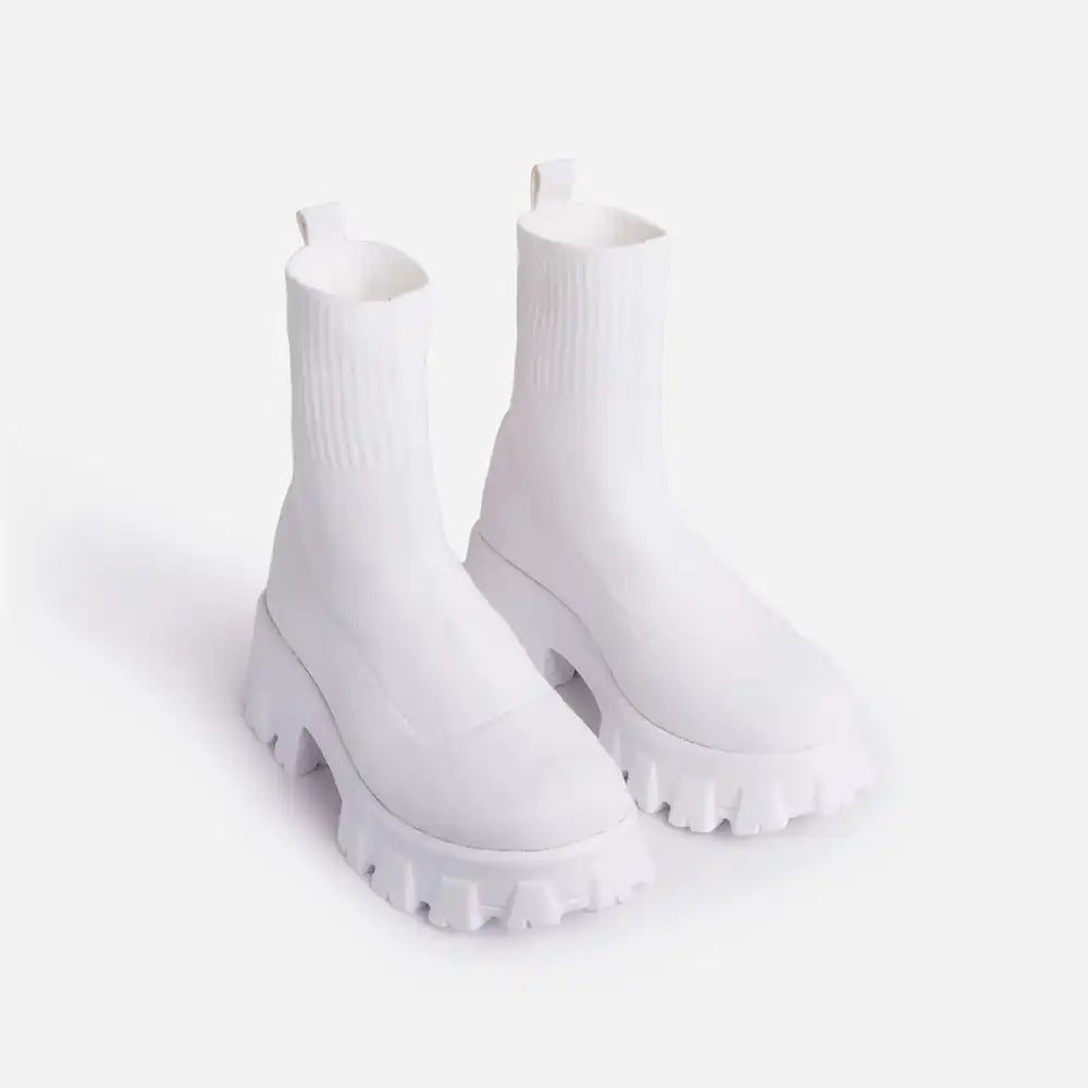 Damen Strick‑Sock‑Boots mit grober Lug‑Sohle und integriertem Komfortkeil Echo Archiv