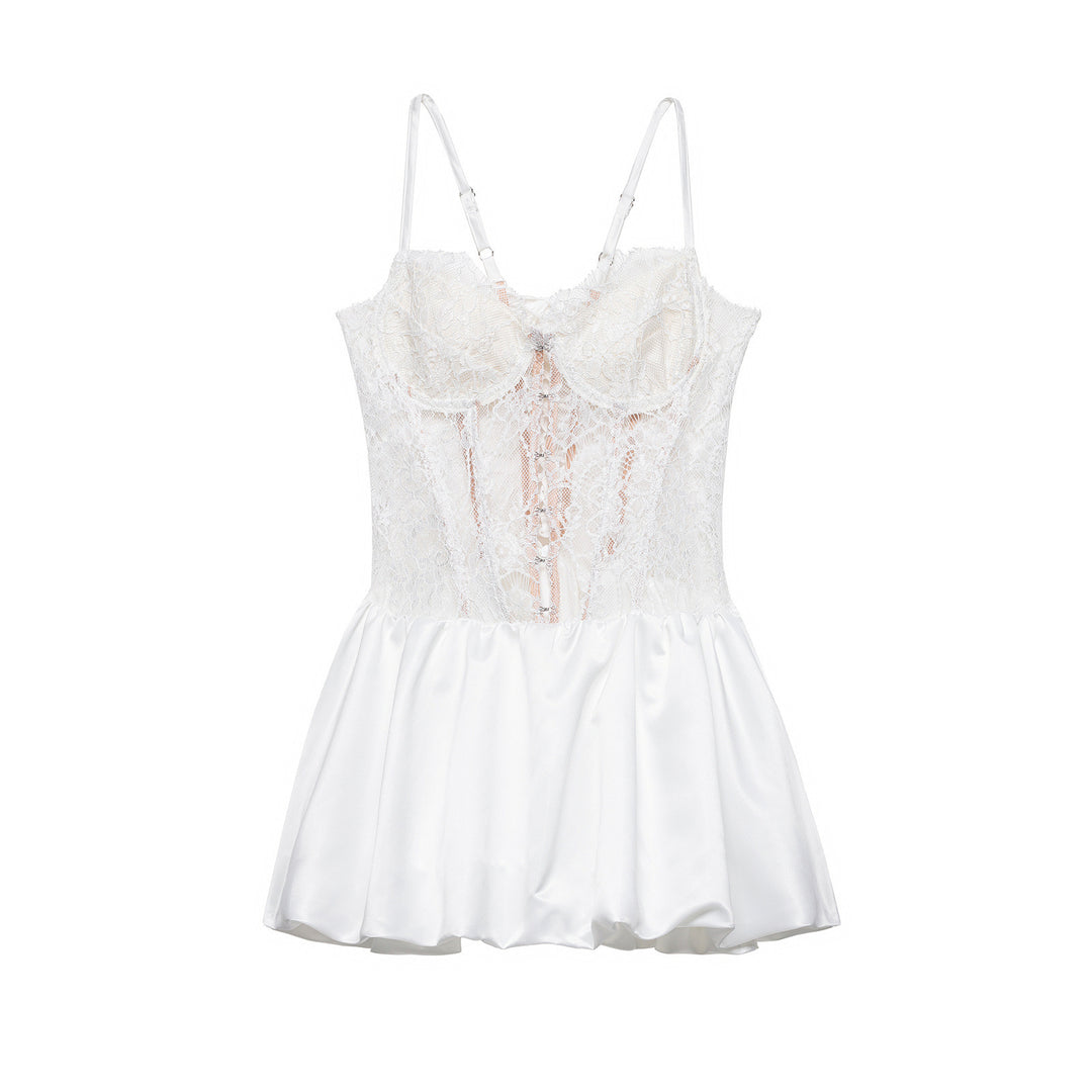 Damen Spitzen-Nachtkleid mit hochwertiger Satin-Rockpartie Echo Archiv