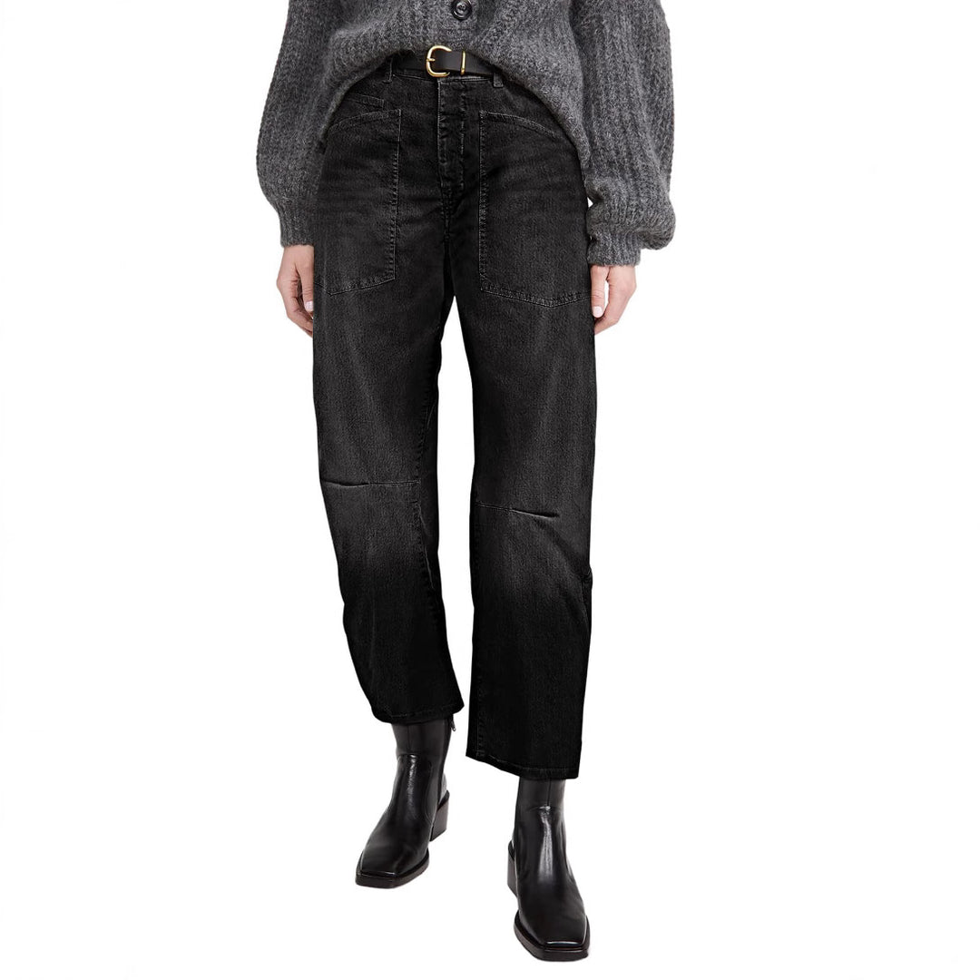 Damen nan lässige Canvas-Hose mit hohem Bund, weitem Bein und aufgesetzten Taschen Echo Archiv