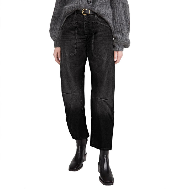 Damen nan lässige Canvas-Hose mit hohem Bund, weitem Bein und aufgesetzten Taschen Echo Archiv