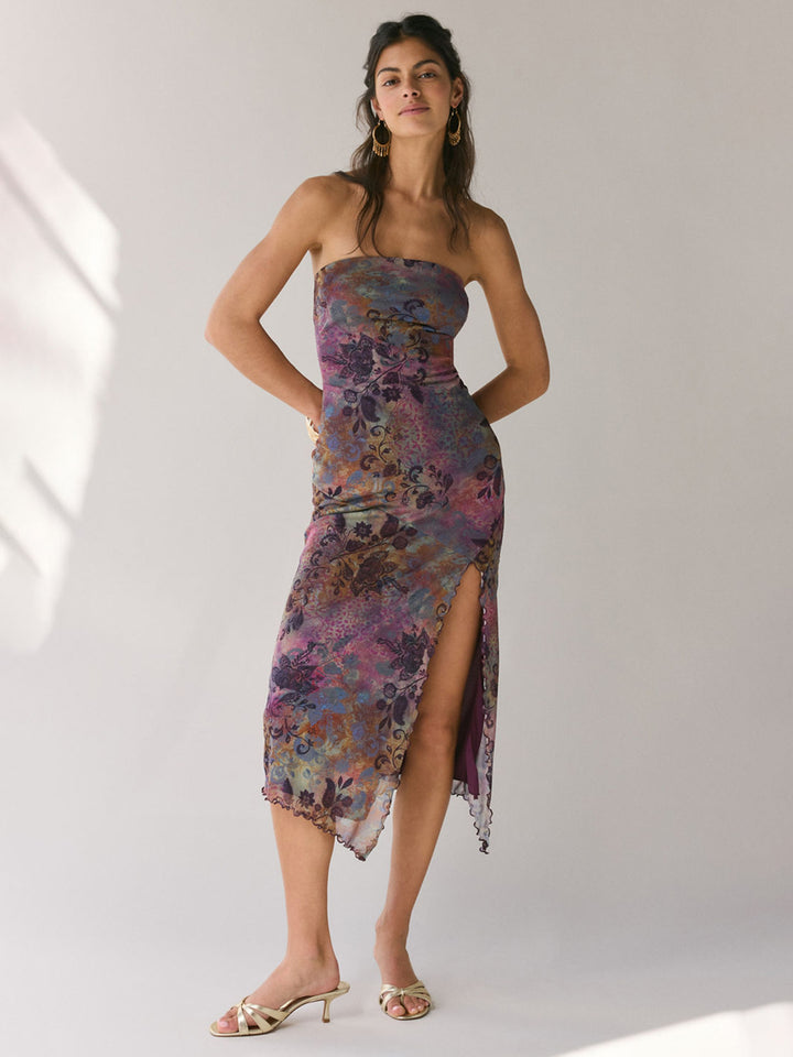 Damen Elegantes Bandeau-Kleid mit floralem Design und asymmetrischem Schnitt Echo Archiv