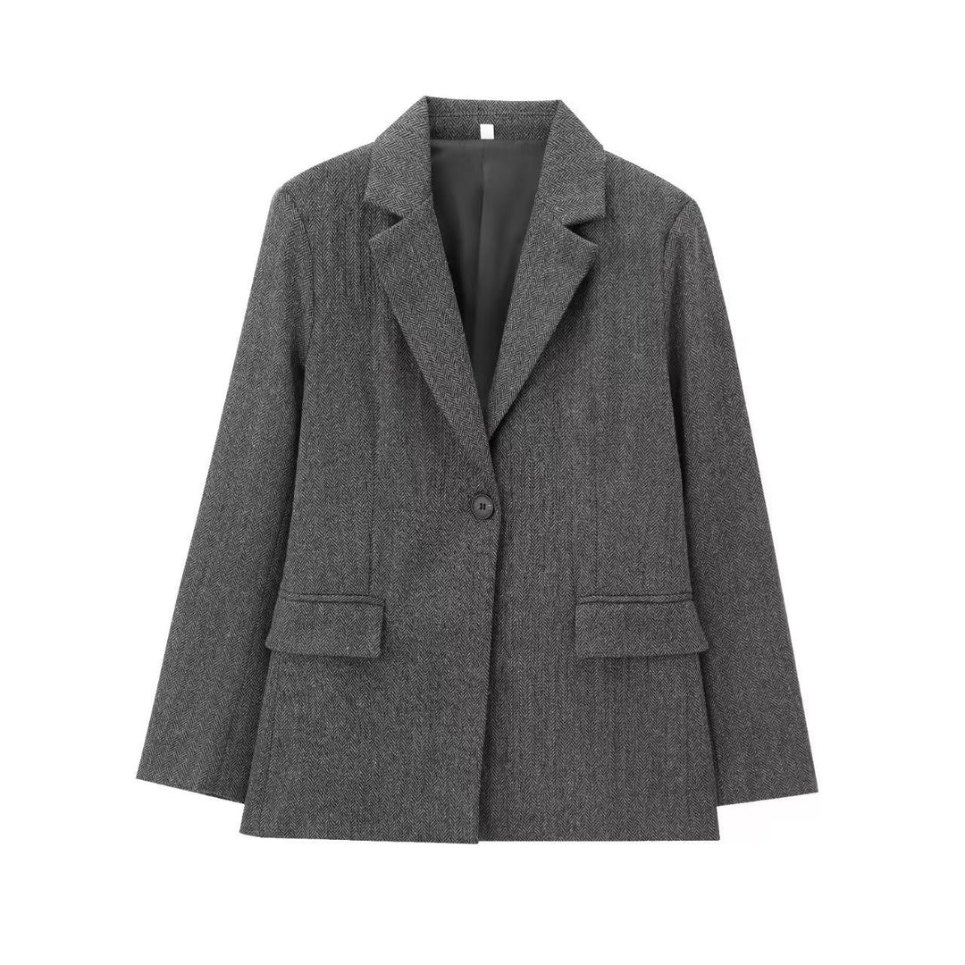 Damen Einreihiger Blazer mit Fischgrätmuster, Reverskragen und Pattentaschen – Valéne