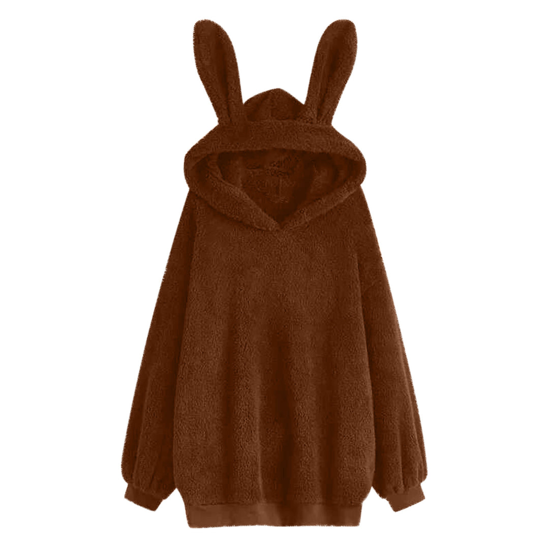 Damen flauschiger Oversize-Kapuzenpullover mit langen Hasenohren und gerippten Bündchen – Auréline