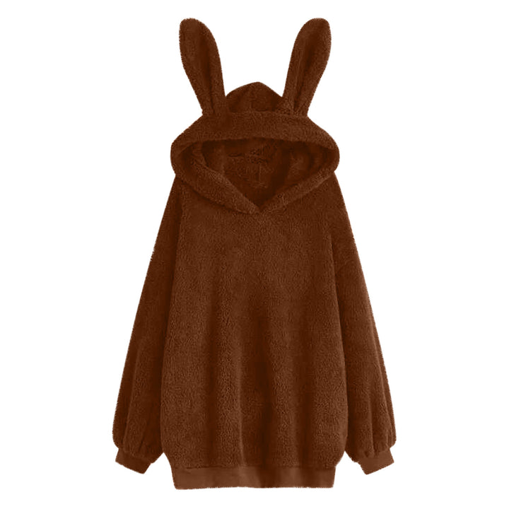 Damen flauschiger Oversize-Kapuzenpullover mit langen Hasenohren und gerippten Bündchen – Auréline