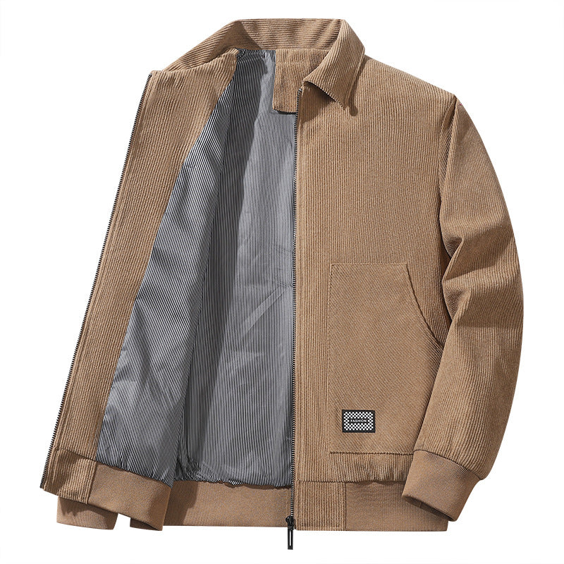 Herren strukturierte Freizeitjacke aus feinem Cordstoff, gestreiftes Futter und elastischer Saum – Taviero