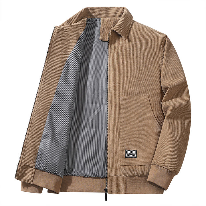 Herren strukturierte Freizeitjacke aus feinem Cordstoff, gestreiftes Futter und elastischer Saum – Taviero