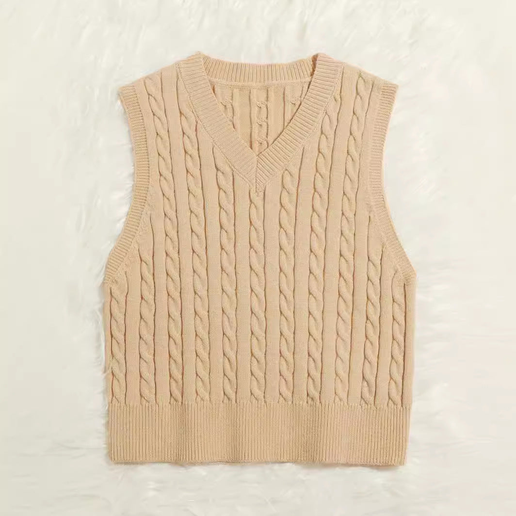Damen Gestrickte ärmellose Zopfmuster-Pulloverweste mit V-Ausschnitt Echo Archiv