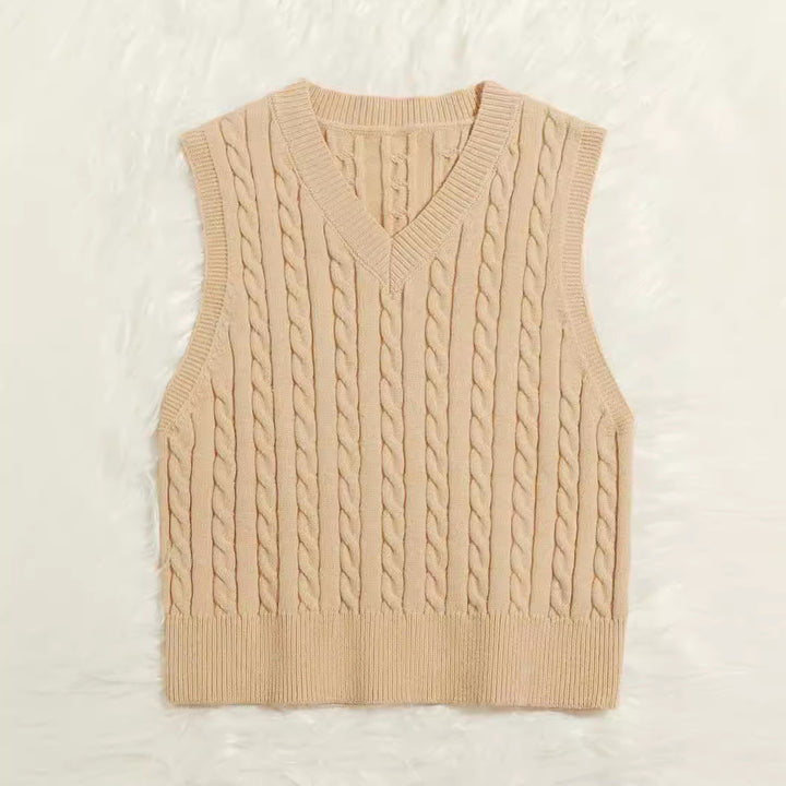 Damen Gestrickte ärmellose Zopfmuster-Pulloverweste mit V-Ausschnitt Echo Archiv