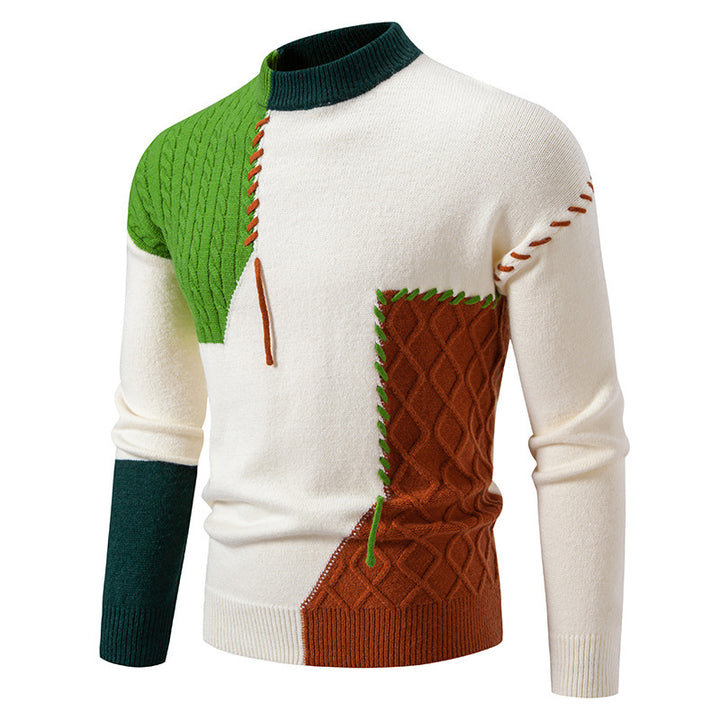 Herren modischer Strickpullover mit kreativen Zopf- und Farbblockdesign Echoarchiv
