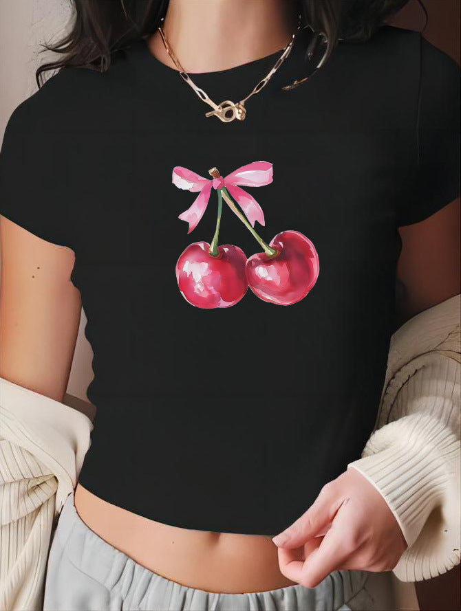 Damen Crop-T-Shirt mit fröhlichem Kirschmotiv Echo Archiv