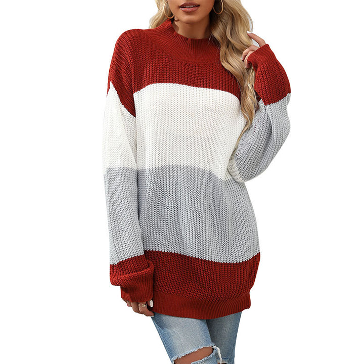 Damen Strickpullover mit Blockstreifen und Stehkragen Echoarchiv