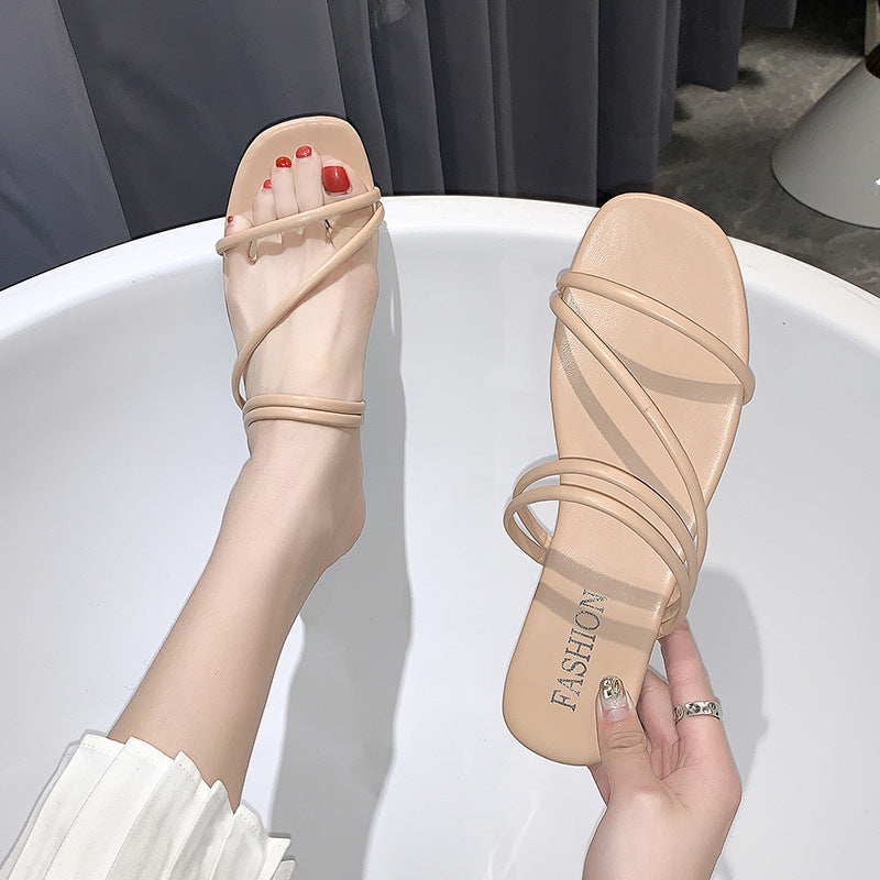 Damen nan minimalistische Schlupf-Sandalette mit filigranen Schlaufenriemen und gepolstertem Komfortfußbett Echo Archiv