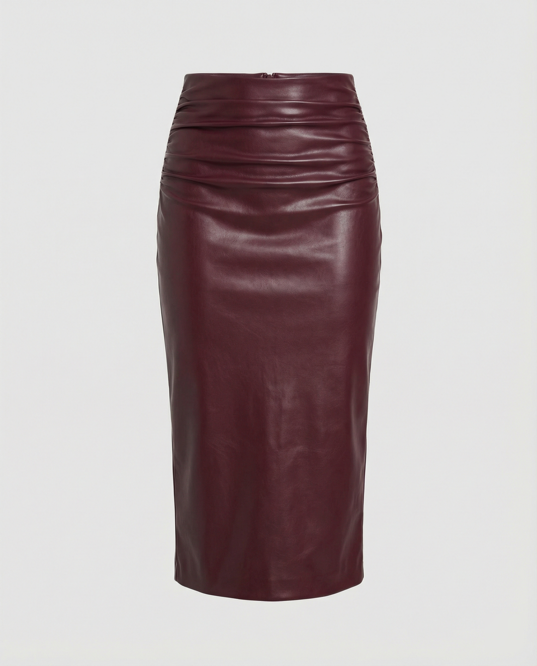 Damen Midi-Rock aus hochwertigem Leder mit Raffung – Rosévia