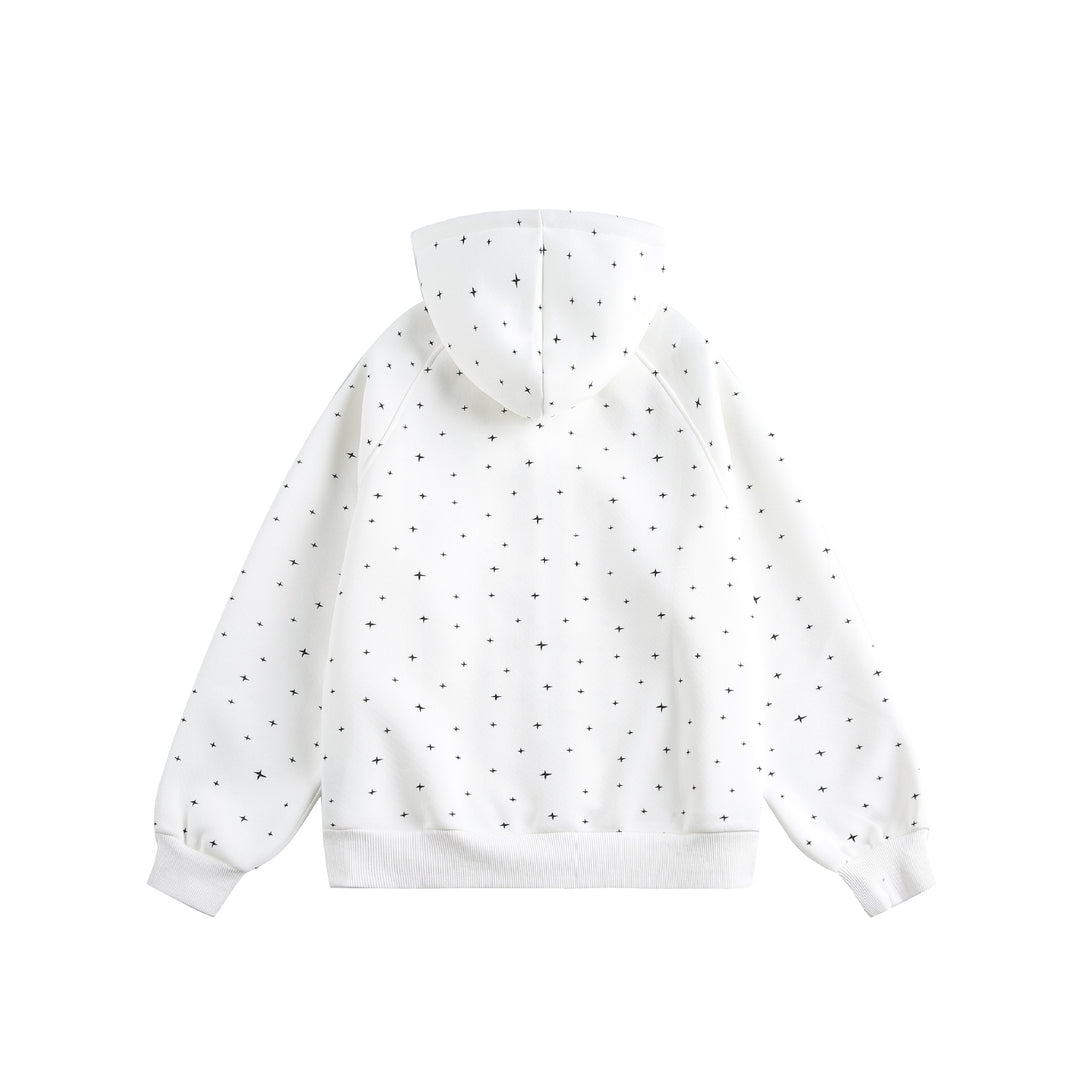 Unisex Oversize-Kapuzenjacke mit Sternchen-Print und durchgehendem Reißverschluss Echoarchiv