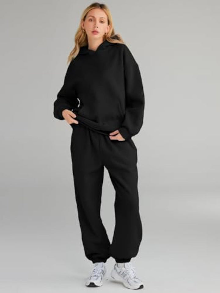 Damen Lässiges Hoodie-Jogging-Set aus French Terry mit Oversize-Kapuzenpullover und hochgeschnittener Jogginghose – Auréline