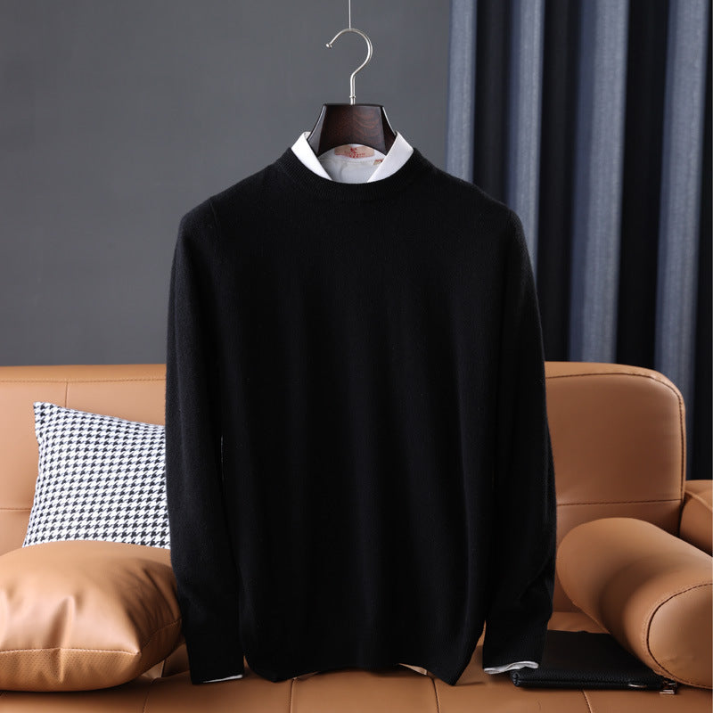 Herren Slim-Fit Rundhalspullover aus feinem Kaschmir-Mix mit dezenter Rippenkante Echoarchiv