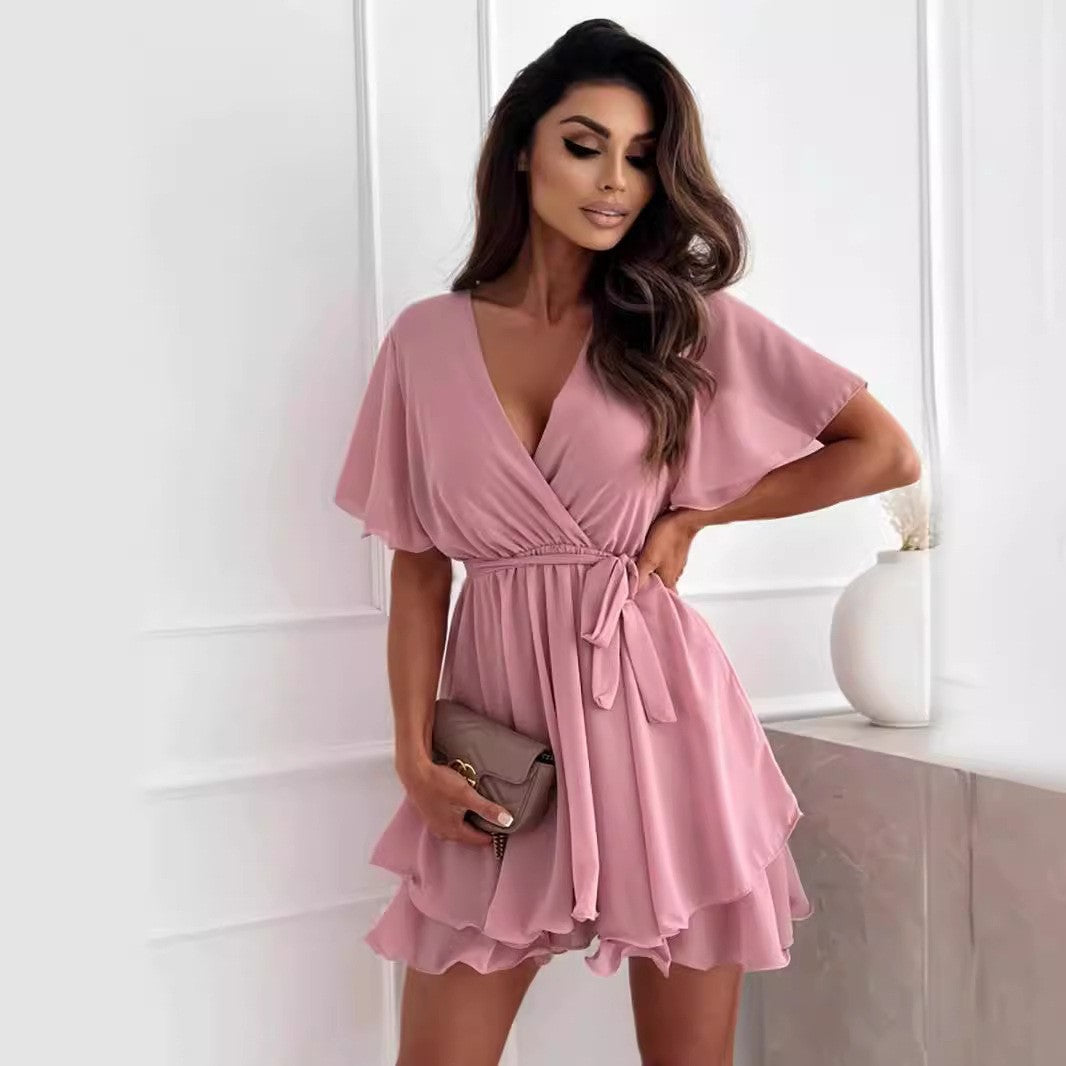 Damen luftiges Wickelkleid mit V-Ausschnitt und schwingendem Rock – Lunéa