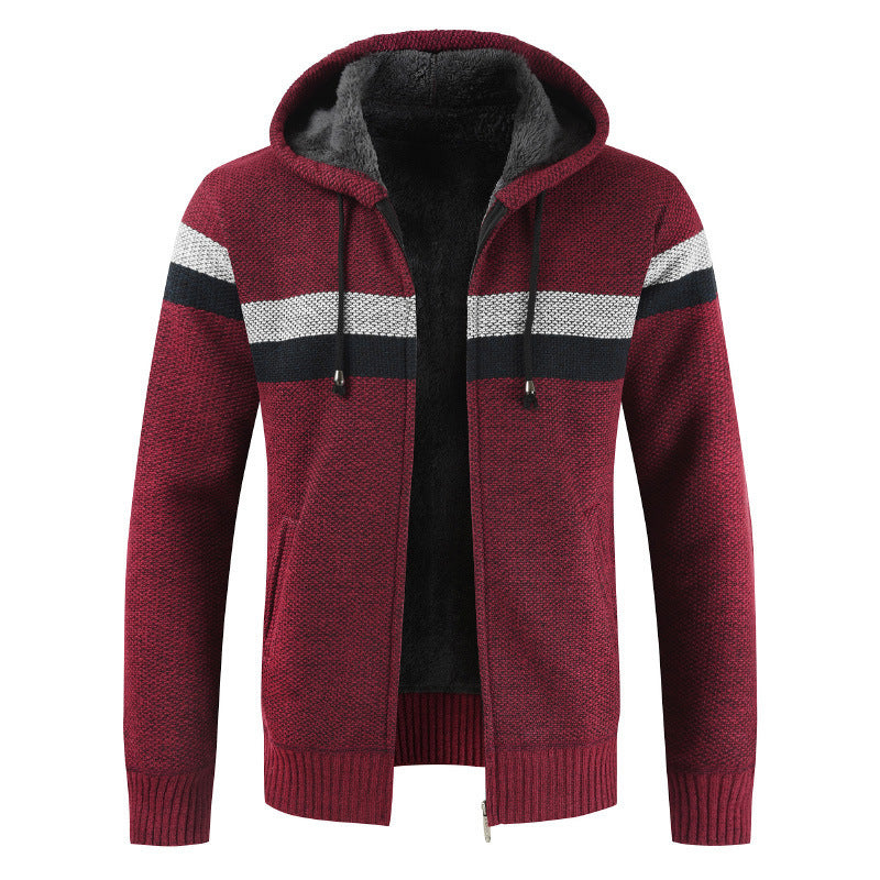 Herren Kapuzenstrickjacke mit kontrastierenden Streifen Echoarchiv