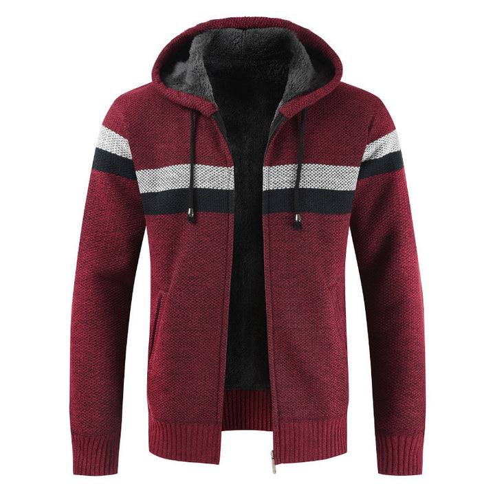 Herren Kapuzenstrickjacke mit kontrastierenden Streifen Echoarchiv