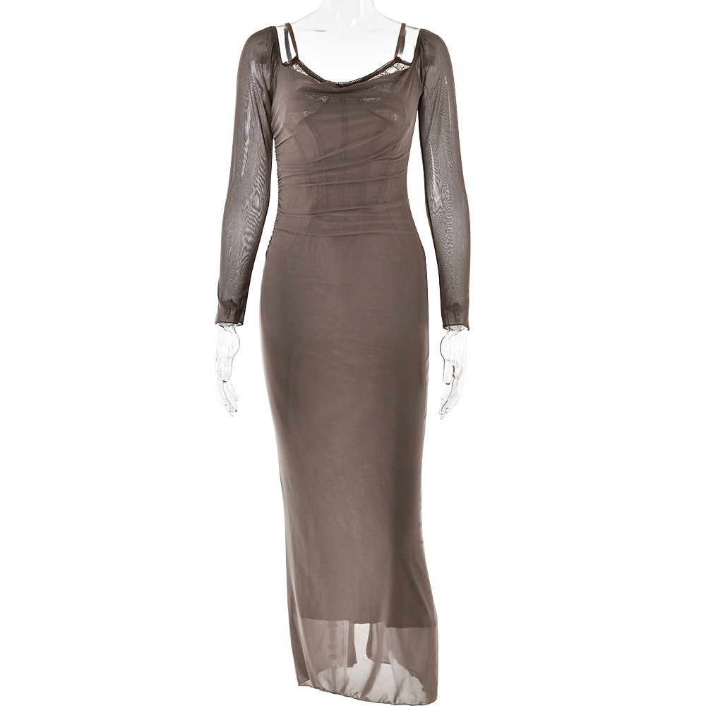 Damen Elegantes Maxikleid mit transparenten Ärmeln Echo Archiv