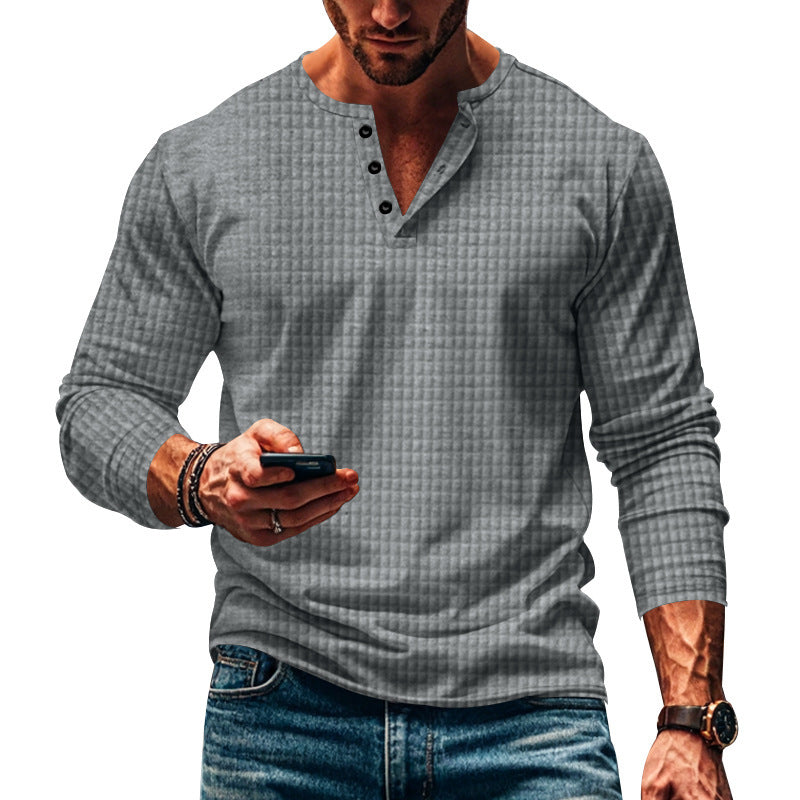 Herren Langarm-Hemd mit knopfbarem Kragen und strukturiertem Design Echoarchiv