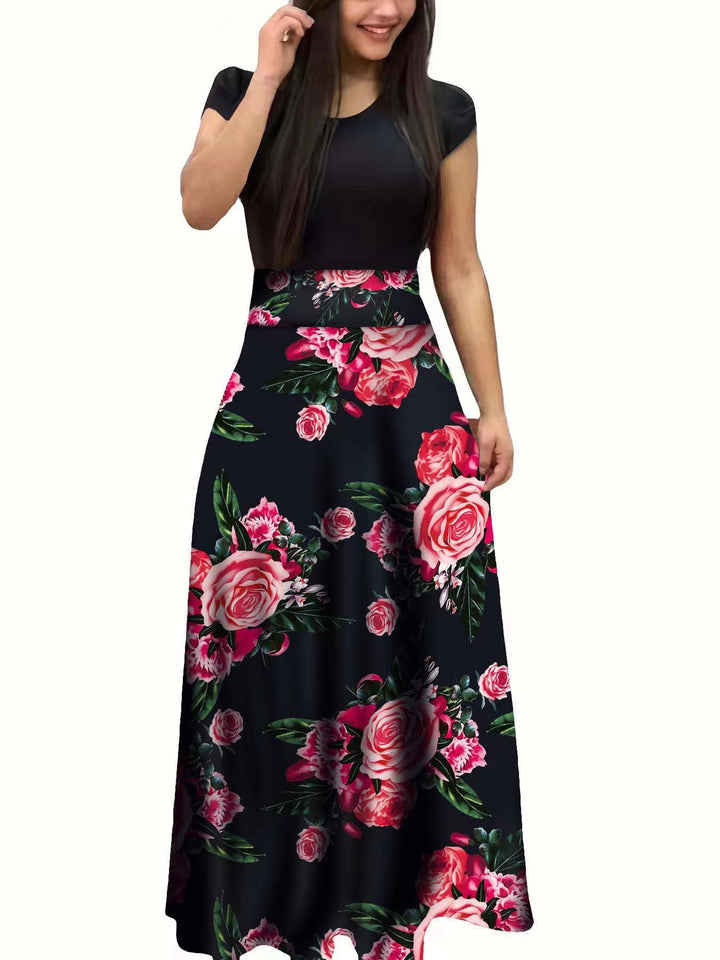 Damen Elegantes Maxikleid mit grafischem Druck und flexiblem Bund Echo Archiv