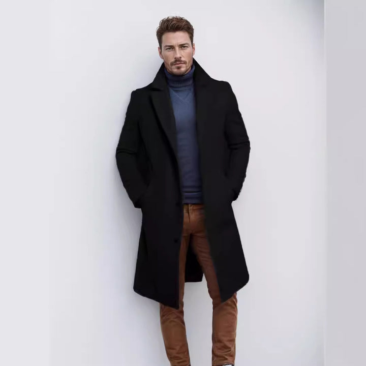 Herren nan langer Wollmixmantel mit Boucléstruktur, taillierter Silhouette und klassischem Revers Echo Archiv