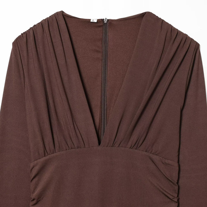 Damen Maxikleid mit tiefem V-Ausschnitt und drapierten Details Echo Archiv