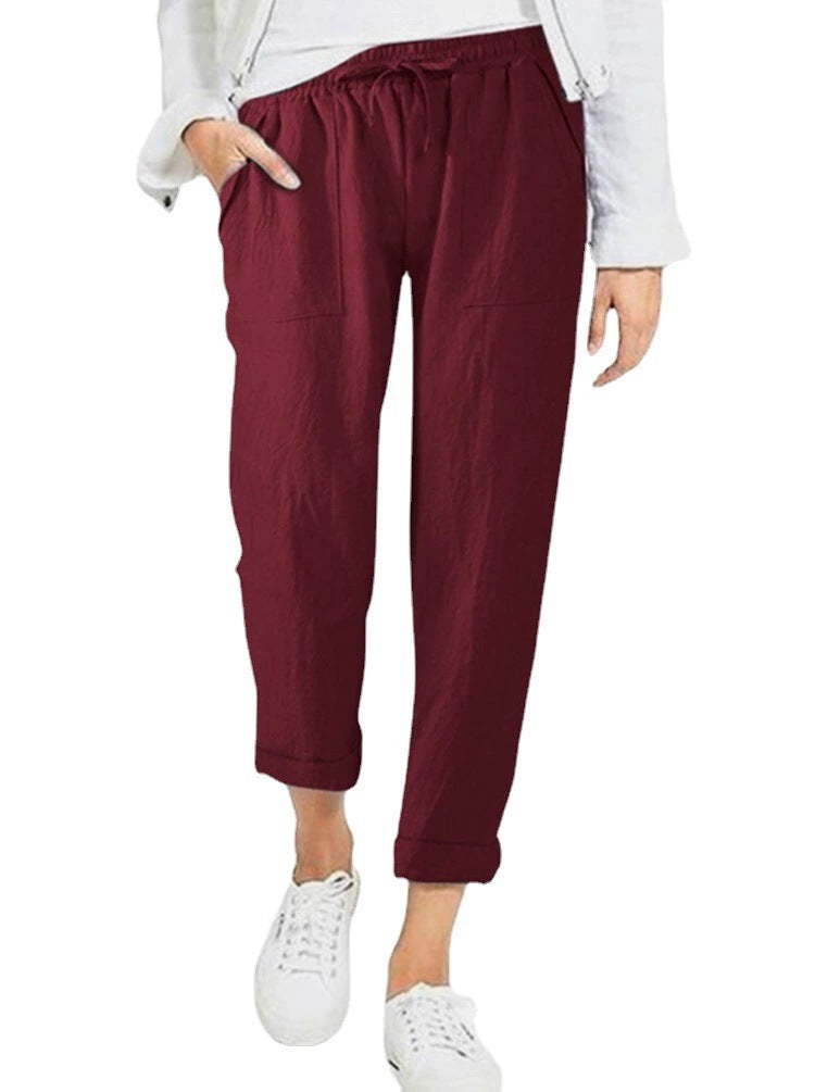Damen entspannte Leinenhose mit elastischem Bund und praktischen Taschen – Avélisse