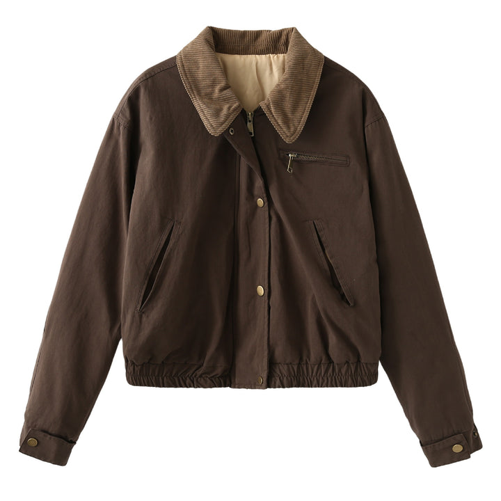 Damen nan Cropped-Bomberjacke mit Cordkragen, Brustreißverschluss und elastischem Tunnelzugsaum Echo Archiv