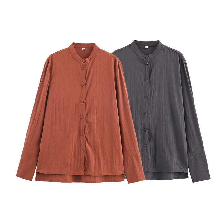 Damen Oversize Hemdbluse mit Mandarinkragen und durchgehender Knopfleiste Echo Archiv