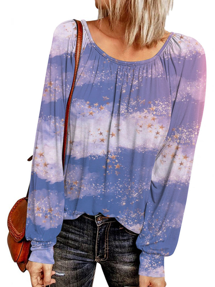 Damen Ethno-Print Oversize-Tunika mit Rundhalsausschnitt und langen Ballonärmeln – Avérine