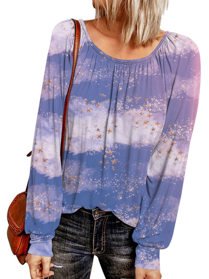 Damen Ethno-Print Oversize-Tunika mit Rundhalsausschnitt und langen Ballonärmeln – Avérine