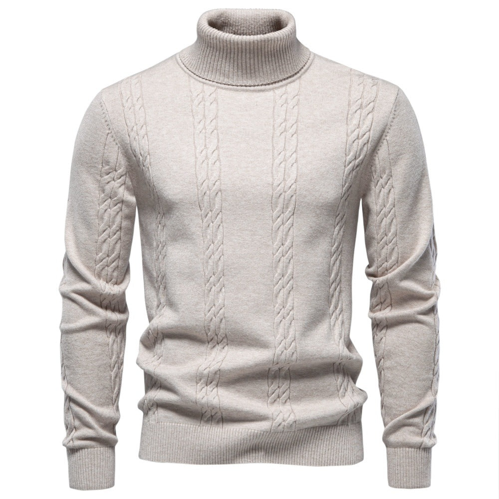 Herren Rollkragenpullover mit vertikalem Zopfmuster und schmaler Passform Echoarchiv