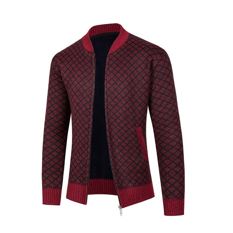 Herren Strickjacke mit modernem Rautenmuster und Reißverschluss Echoarchiv
